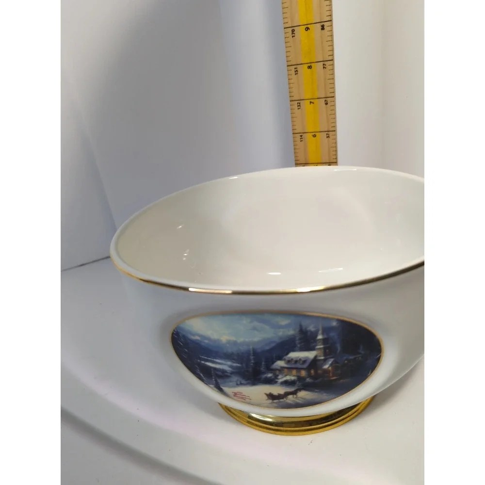 Thomas Kinkade Sunday Evening Sleigh Ride Bowl - Christmas Porcelain Teleflora